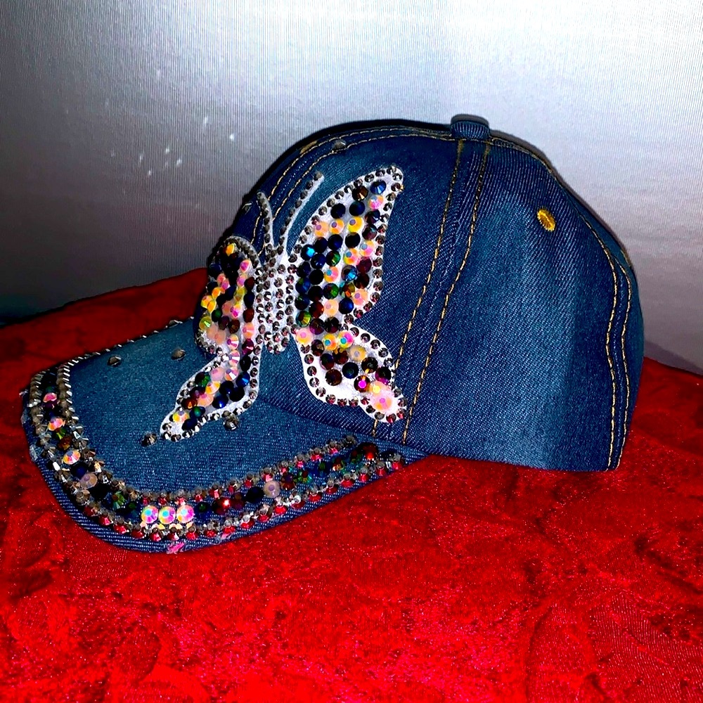 Denim Butterfly Embellished Adjustable Hat - Picture 2 of 6